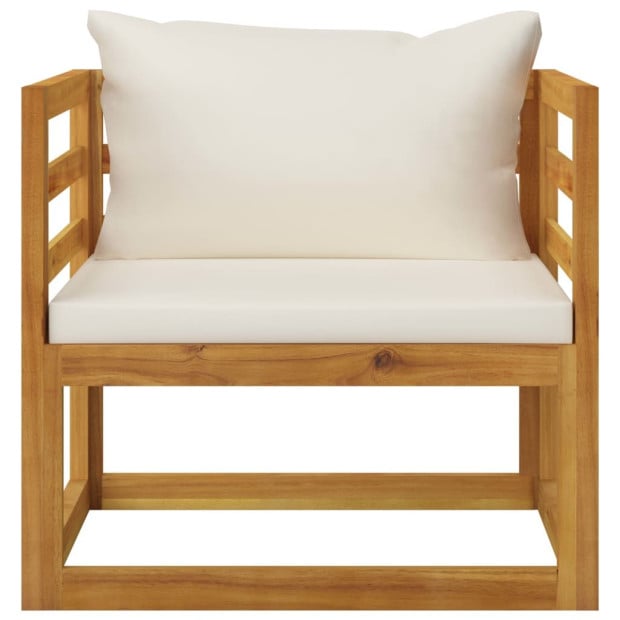 5 Piece Garden Lounge Set With Cushion Cream Solid Wood Image 9