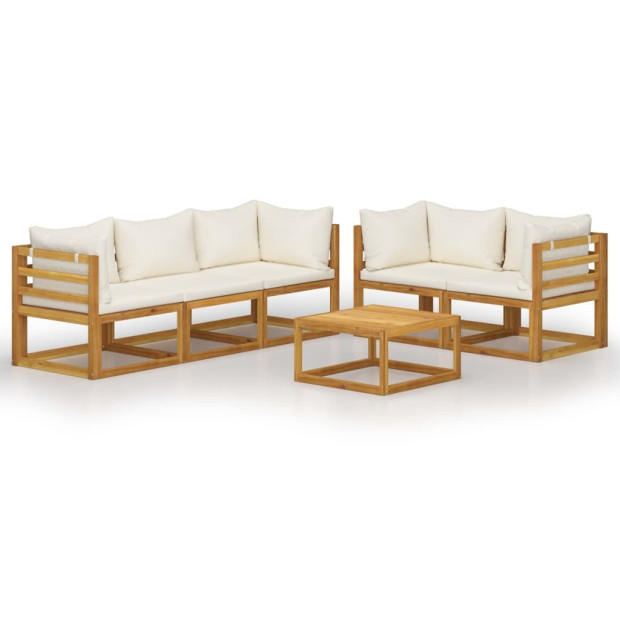 6 Piece Garden Lounge Set With 9 Back Cushions Solid Wood - Cream