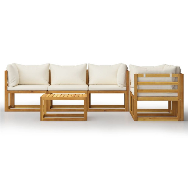 6 Piece Garden Lounge Set With 9 Back Cushions Solid Wood - Cream Image 3