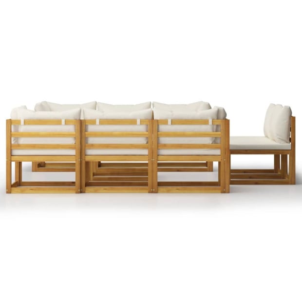 9 Piece Garden Lounge Set With Cushion Cream Solid Wood Image 3