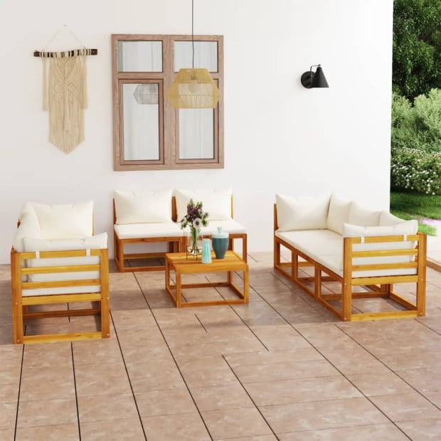 9 Piece Garden Lounge Set With Cushion Cream Solid Wood Image 2