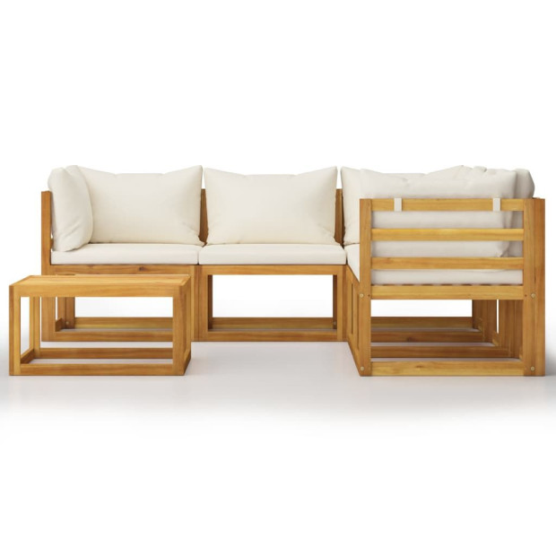 6 Piece Garden Lounge Set With 8 Back Cushions Solid Wood - Cream Image 3