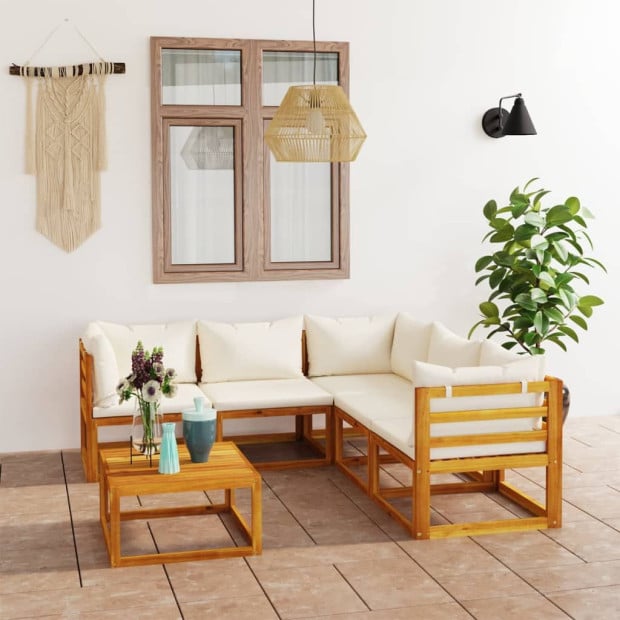 6 Piece Garden Lounge Set With 8 Back Cushions Solid Wood - Cream Image 2