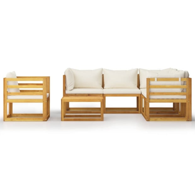 7 Piece Garden Lounge Set With Cushion Cream Solid Wood Image 3