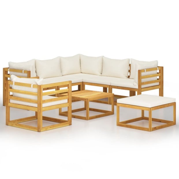 8 Piece Garden Lounge Set With Cushion Cream Solid Wood - 2 x Middle sofa