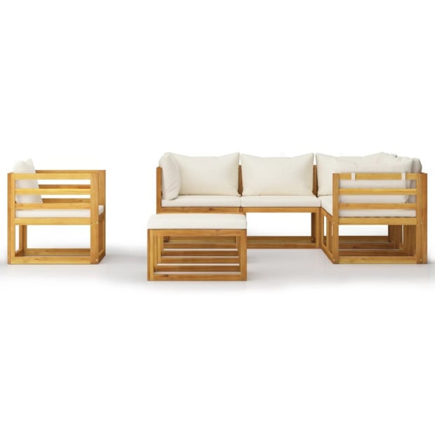 8 Piece Garden Lounge Set With Cushion Cream Solid Wood - 2 x Middle sofa Image 3