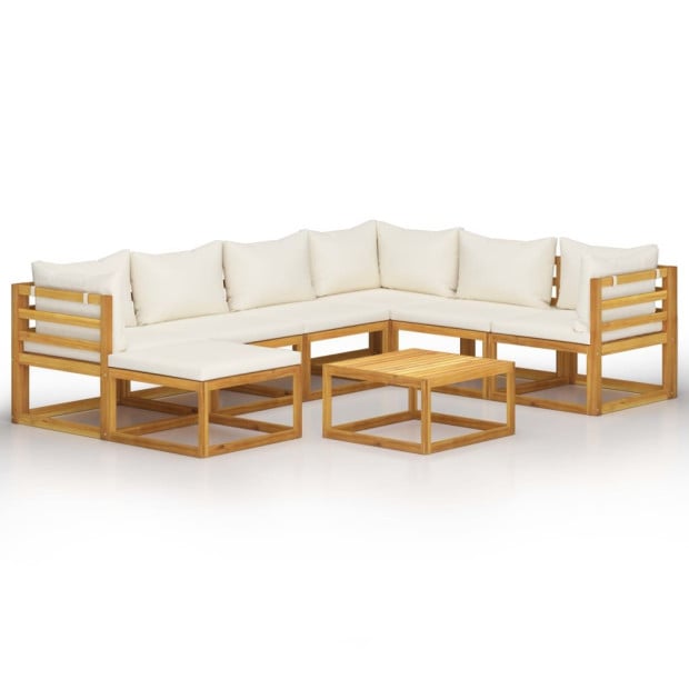 8 Piece Garden Lounge Set With Cushion Cream Solid Wood - 3 x Middle sofa