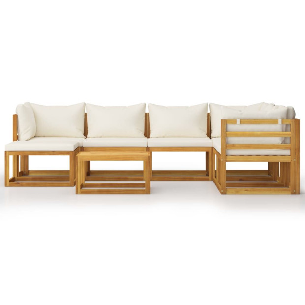 8 Piece Garden Lounge Set With Cushion Cream Solid Wood - 3 x Middle sofa Image 3