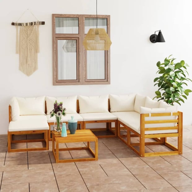 8 Piece Garden Lounge Set With Cushion Cream Solid Wood - 3 x Middle sofa Image 2
