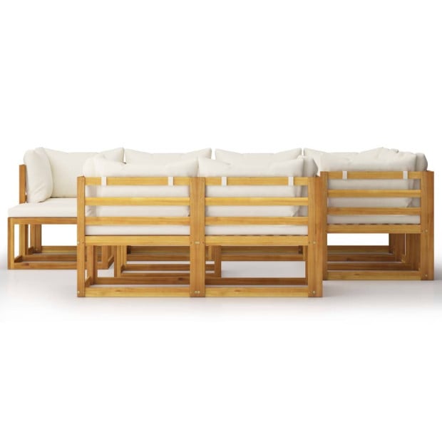 10 Piece Solid Acacia Wood Garden Lounge Set With Cushion Cream Image 3