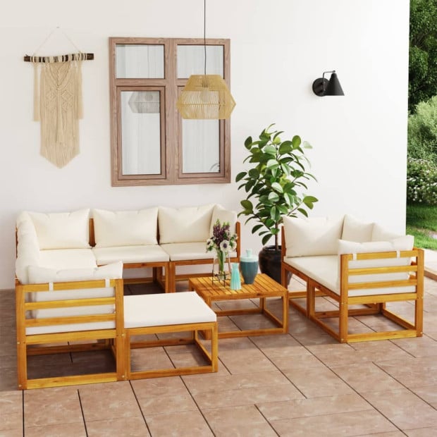 10 Piece Solid Acacia Wood Garden Lounge Set With Cushion Cream Image 2