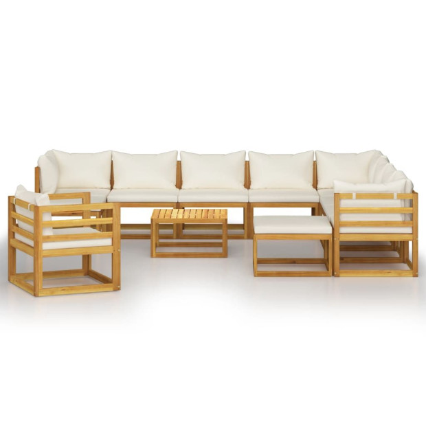 12 Piece Solid Acacia Wood Garden Lounge Set With Cushion Cream Image 3