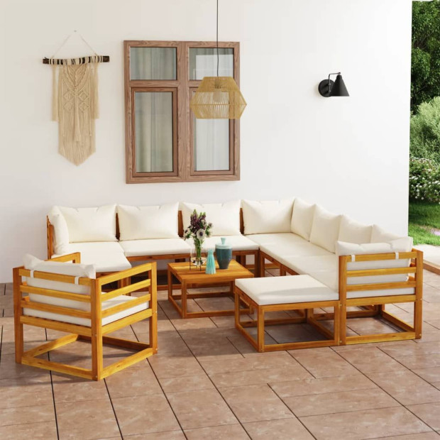 12 Piece Solid Acacia Wood Garden Lounge Set With Cushion Cream Image 2