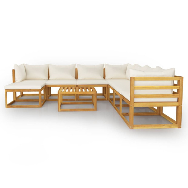 9 Piece Solid Acacia Wood Garden Lounge Set With Cushion Cream Image 3