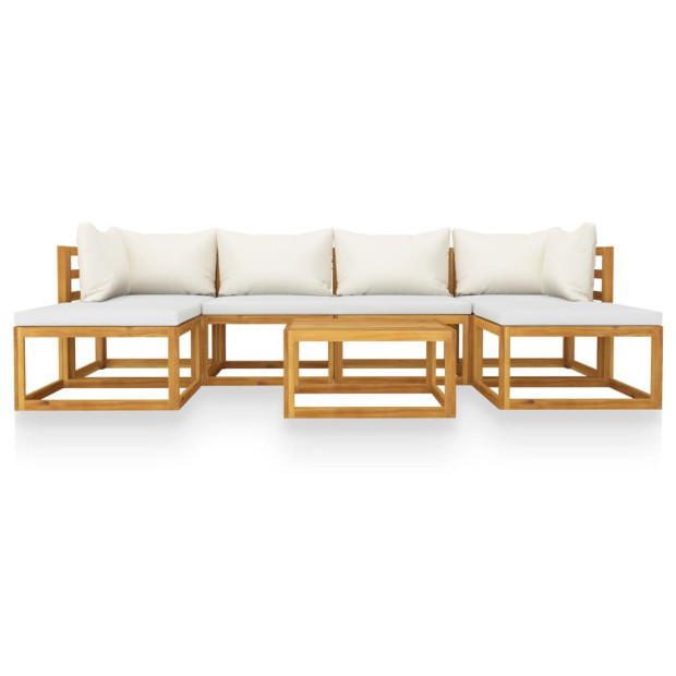 7 Piece Solid Acacia Wood Garden Lounge Set w/ Cream Cushions Image 3