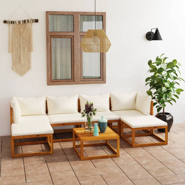 7 Piece Solid Acacia Wood Garden Lounge Set w/ Cream Cushions Image 2