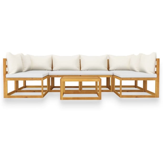 7 Pc Solid Acacia Wood Garden Lounge Set With Cushion Cream Image 3
