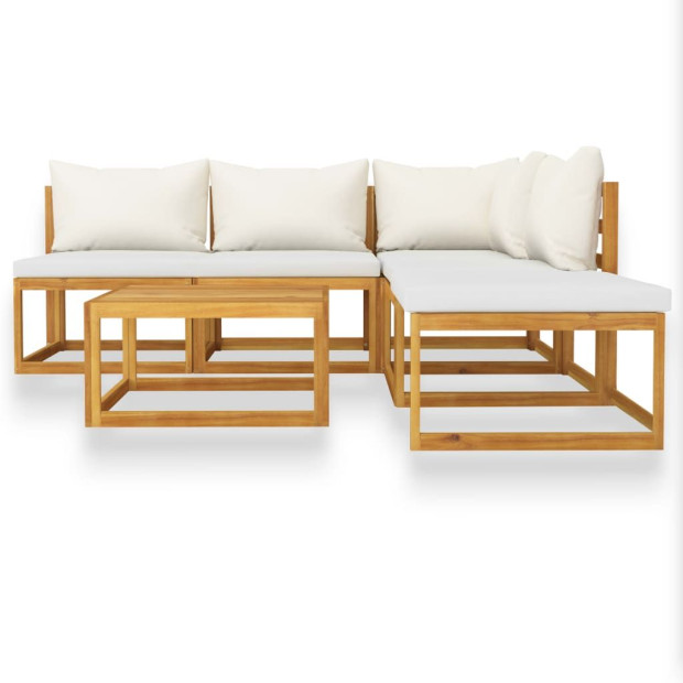 6 Piece Garden Lounge Set With Cushion Cream Acacia Wood Image 3