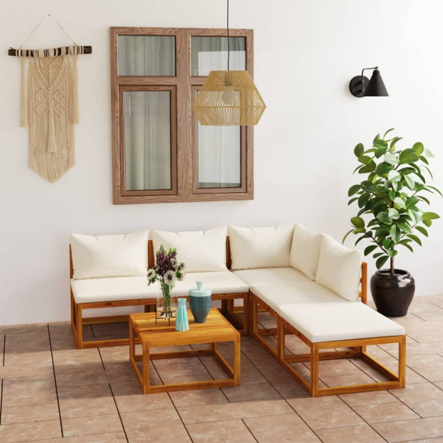 6 Piece Garden Lounge Set With Cushion Cream Acacia Wood Image 2
