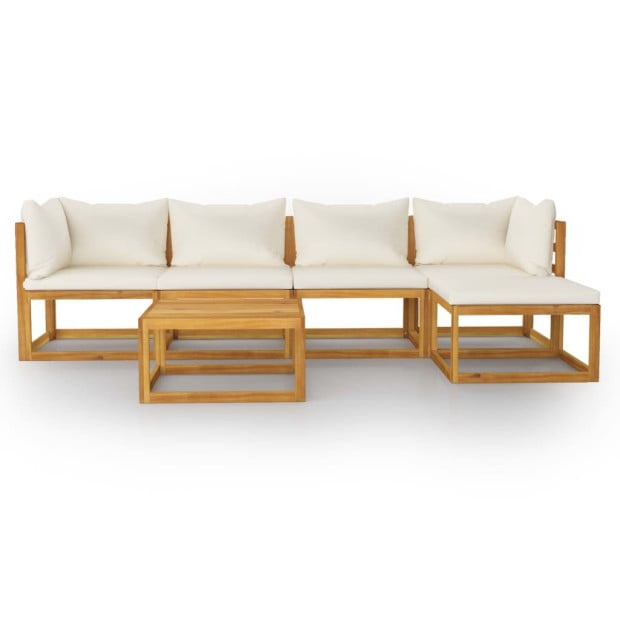 6 Piece Garden Lounge Set Acacia Wood w/ Cream Cushions Image 3