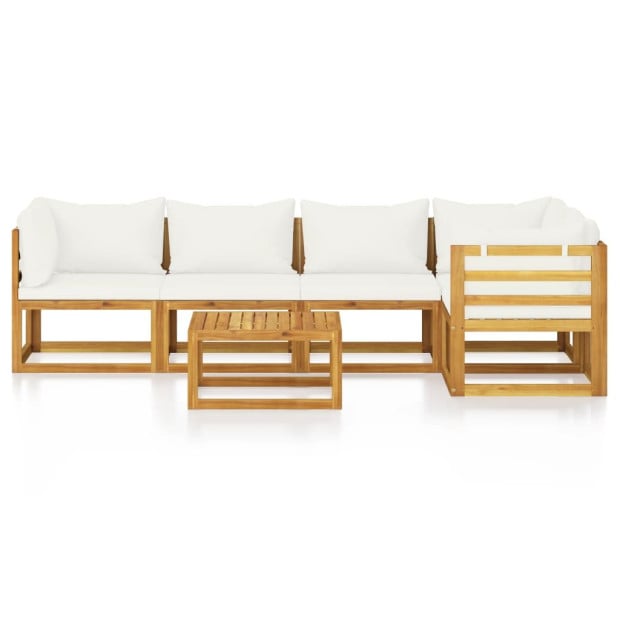 6 pc Garden Lounge Set With Cushion Cream Solid Acacia Wood Image 3