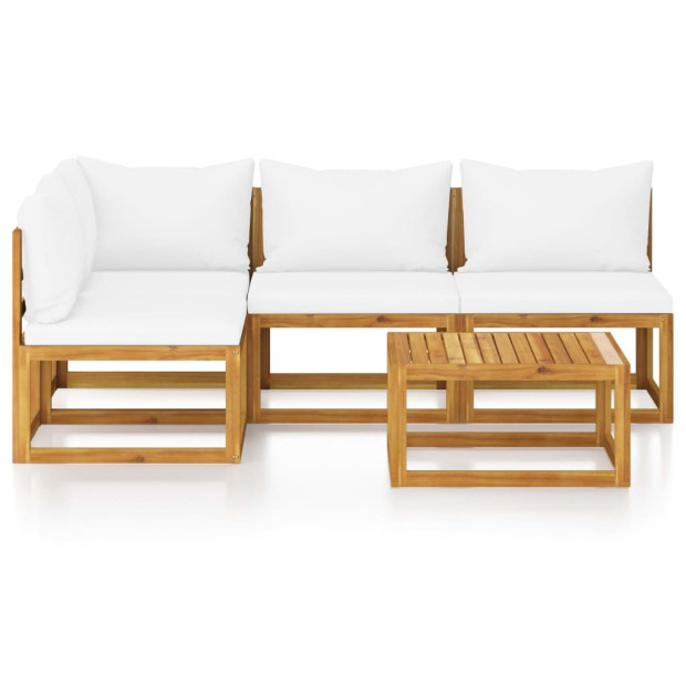 5pc Garden Lounge Set With Cushion Cream Solid Acacia Wood Image 3