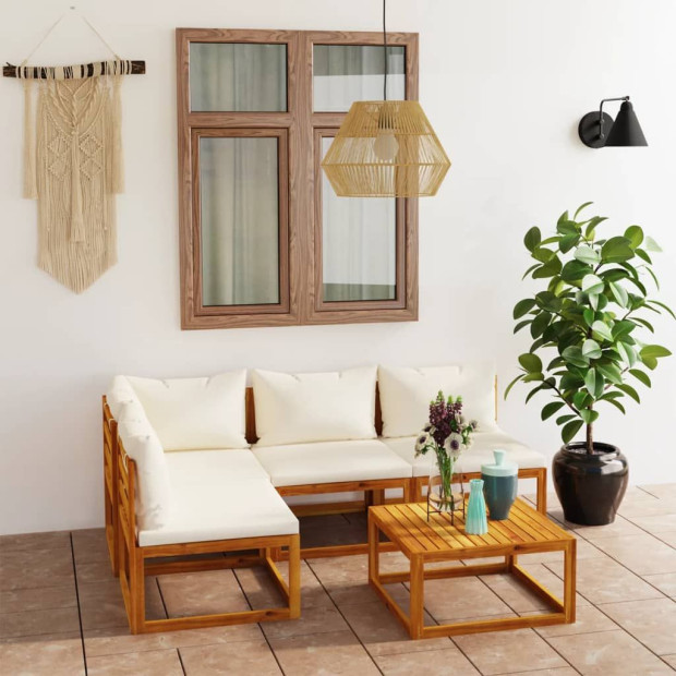 5pc Garden Lounge Set With Cushion Cream Solid Acacia Wood Image 2