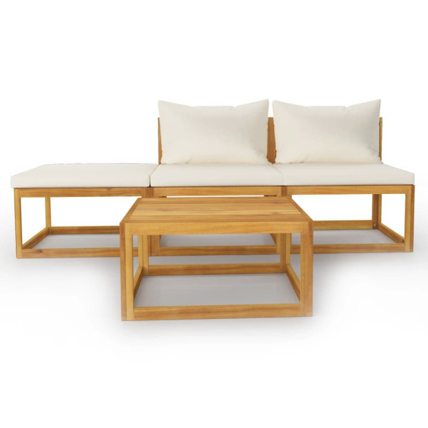 4 Piece Garden Solid Acacia Wood Lounge Set w/ Cushions Image 3