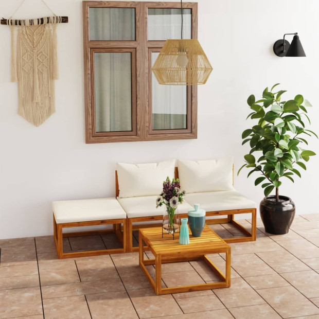 4 Piece Garden Solid Acacia Wood Lounge Set w/ Cushions Image 2