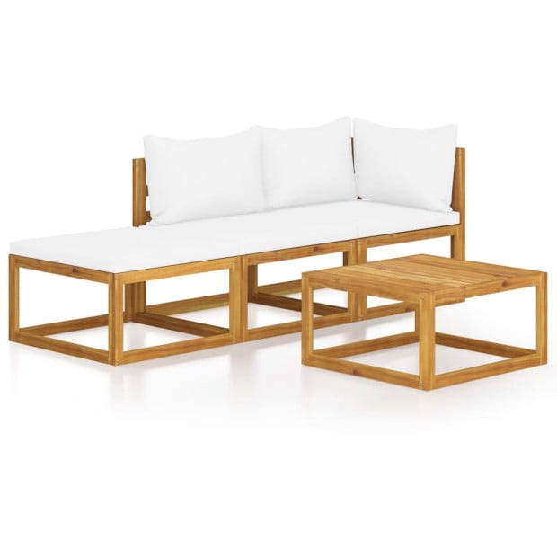4 Piece Acacia Wood Solid Garden Lounge Set With Cushion Cream