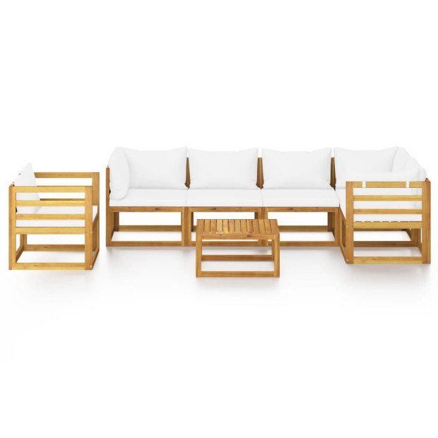 7 Piece Garden Lounge With Cushion Cream Solid Acacia Wood Image 3