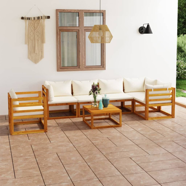 7 Piece Garden Lounge With Cushion Cream Solid Acacia Wood Image 2