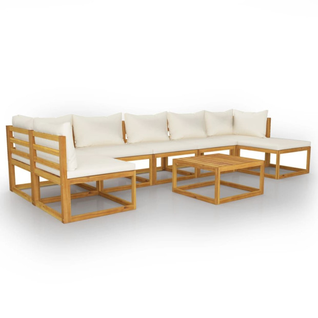 8 Piece Garden Lounge with Cream Cushions Acacia Solid Wood