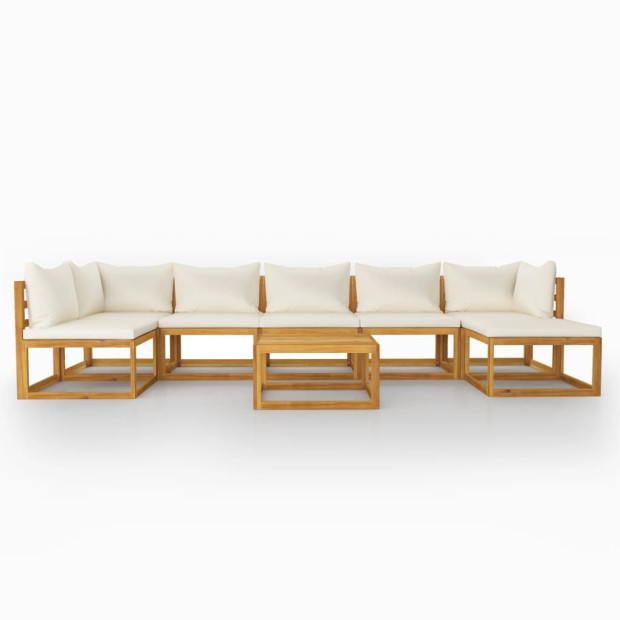 8 Piece Garden Lounge with Cream Cushions Acacia Solid Wood Image 3