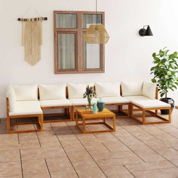 8 Piece Garden Lounge with Cream Cushions Acacia Solid Wood Image 2