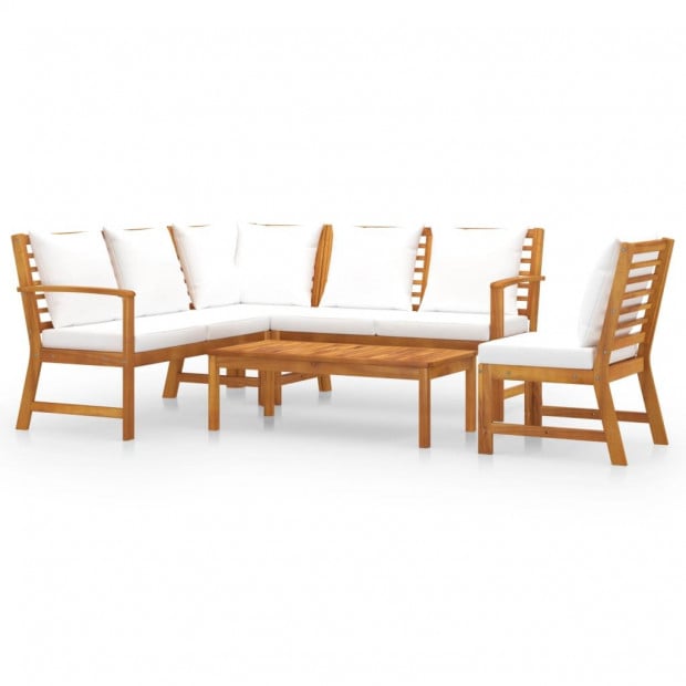 5 Piece Garden Lounge Set With 7 Back Cushions Cream Solid Acacia Wood