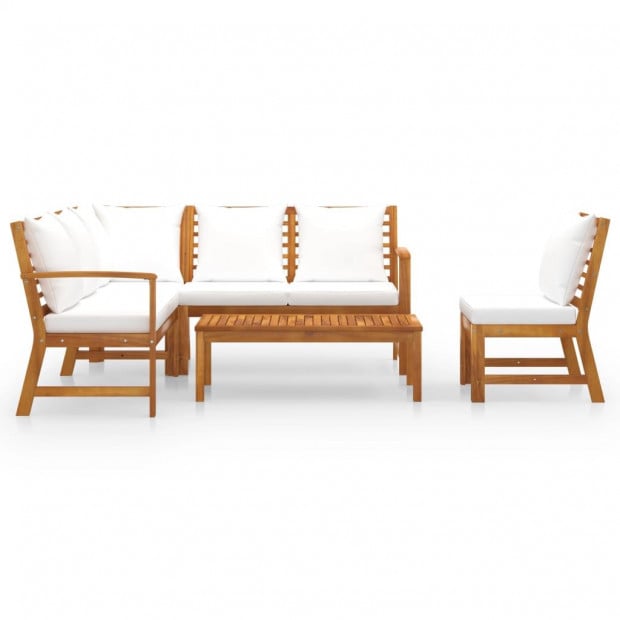 5 Piece Garden Lounge Set With 7 Back Cushions Cream Solid Acacia Wood Image 2