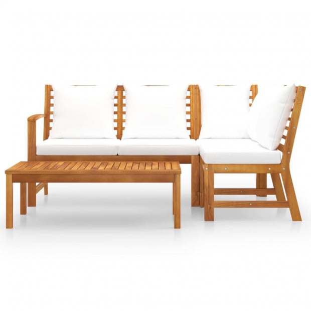 4 Piece Garden Lounge Set With Cushion Cream Solid Acacia Wood Image 2
