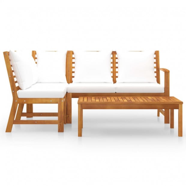 4 Piece Garden Lounge Set With 5 Back Cushions Cream Solid Acacia Wood Image 2