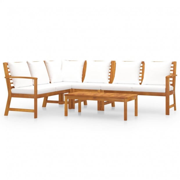 5 Piece Garden Lounge Set With Cushion Cream Solid Acacia Wood