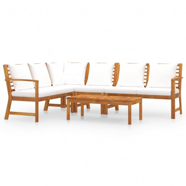 5 Piece Garden Lounge Set With Cushion Cream Solid Acacia Wood Image 2