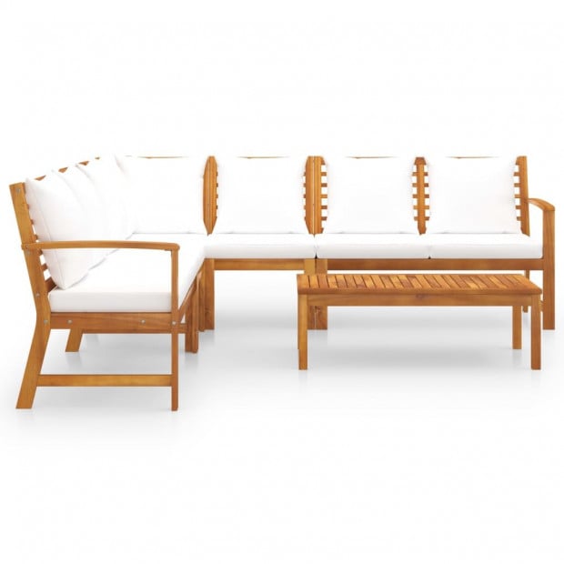 6 Piece Garden Lounge Set With Cushion Cream Solid Acacia Wood Image 2