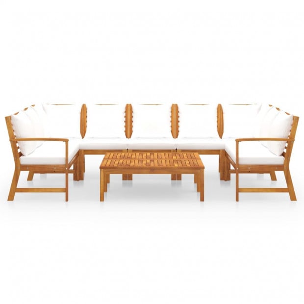 9 Piece Garden Lounge Set With Cushion Cream Solid Acacia Wood Image 2