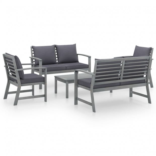 5 Piece Garden Lounge Set With 6 Back Cushions Solid Acacia Wood Grey