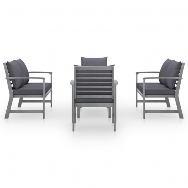 5 Piece Garden Lounge Set With 6 Back Cushions Solid Acacia Wood Grey Image 2