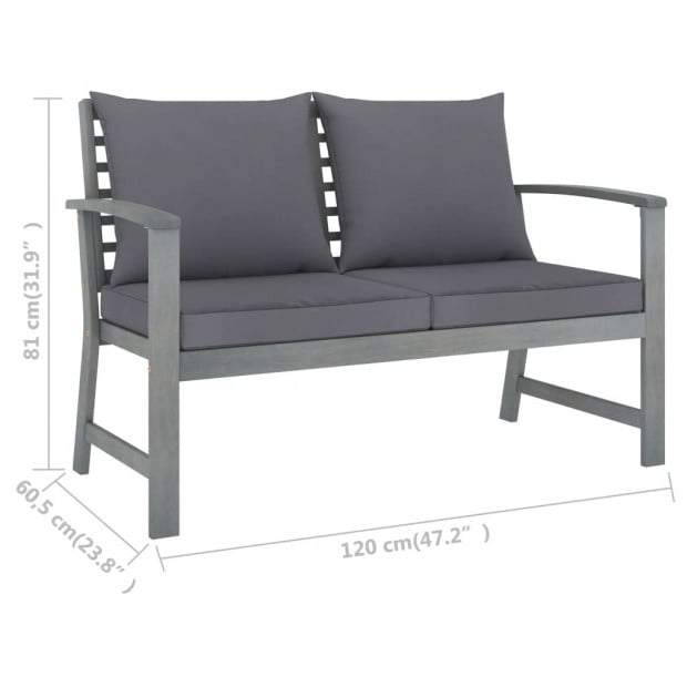 3 Piece Garden Lounge Set With Cushion Solid Acacia Wood Grey Image 7
