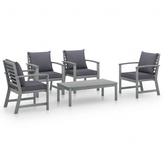 5 Piece Garden Lounge Set With 4 Back Cushions Solid Acacia Wood Grey