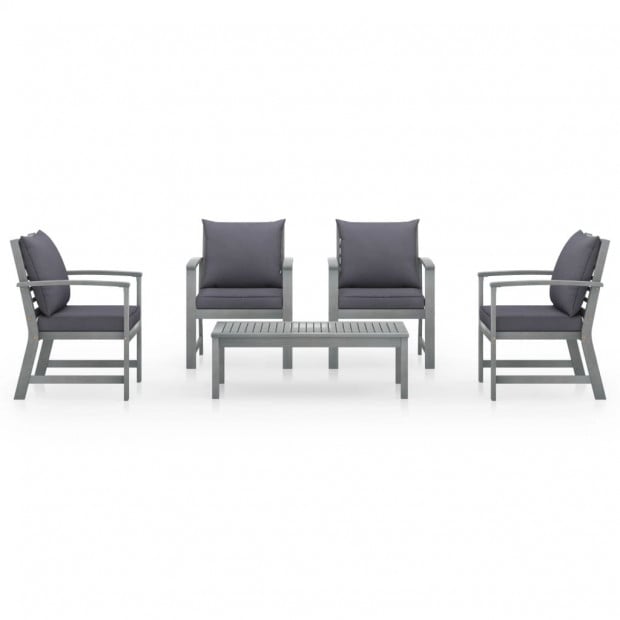 5 Piece Garden Lounge Set With 4 Back Cushions Solid Acacia Wood Grey Image 2
