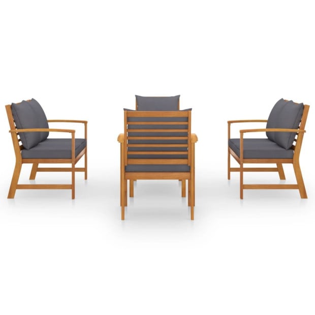 5 Piece Acacia Wood Garden Lounge Set with Cushions- Grey Image 3