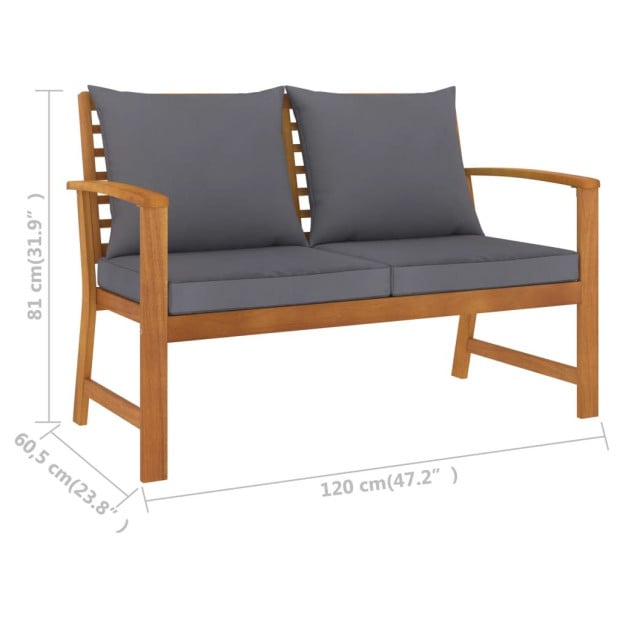 5 Piece Acacia Wood Garden Lounge Set with Cushions- Grey Image 10